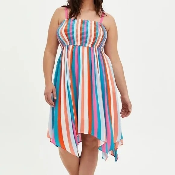 torrid Dresses & Skirts - Torrid Womens Mini Dress 3 Pink Multicolor Smocked Lined Crinkle Gauze Festival